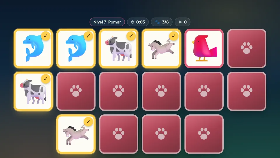 Ecrã de jogo: Memória Animal